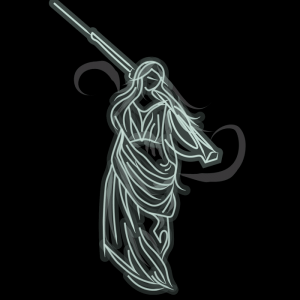 robed female figure with rifle illustration